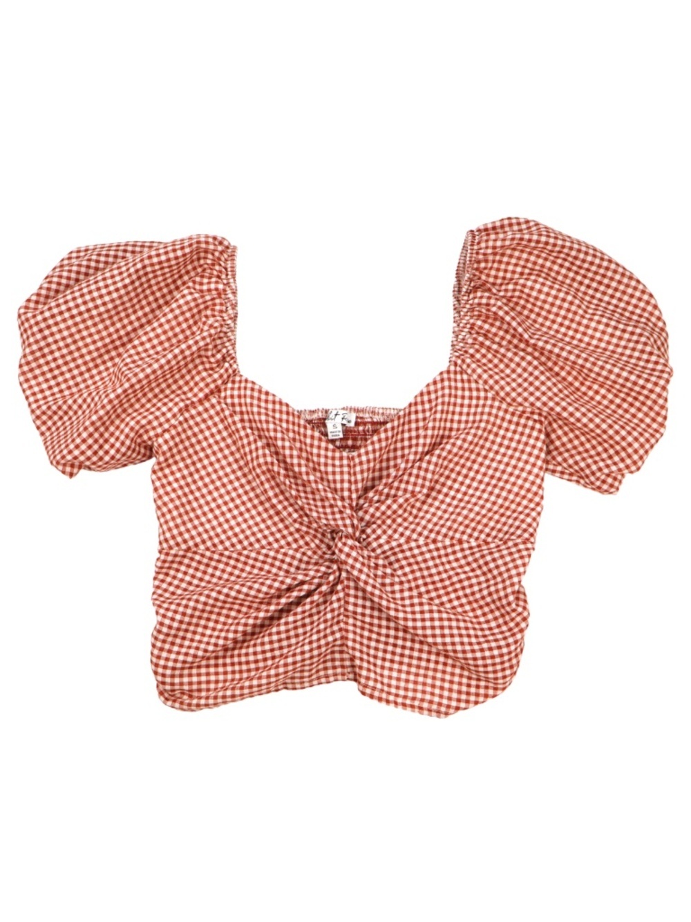 Rabbit Rose Red White Gingham Puff Sleeve Crop Top Size Small Cottagecore